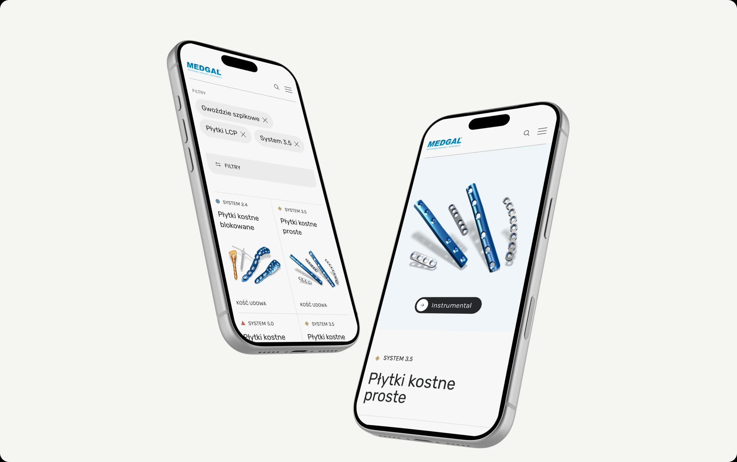 Medgal product catalog shown on two iPhones
